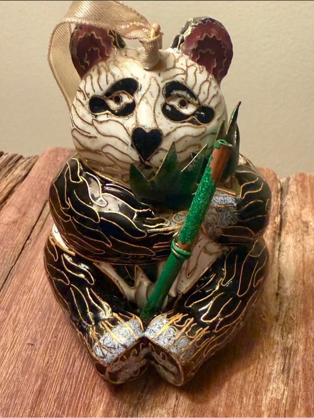 Vintage 2000 Cloisonné Panda Bear Ornament